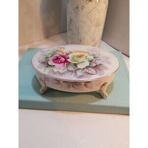 Vintage Arnart Creation of Japan Porcelain Trinket Dish - Gold Acts Pink Rose